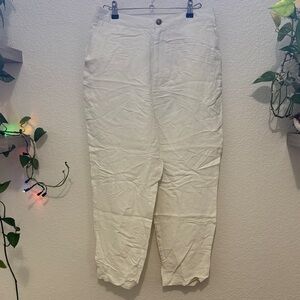 Halston White Linen Blend High Rise Trousers - Size L
